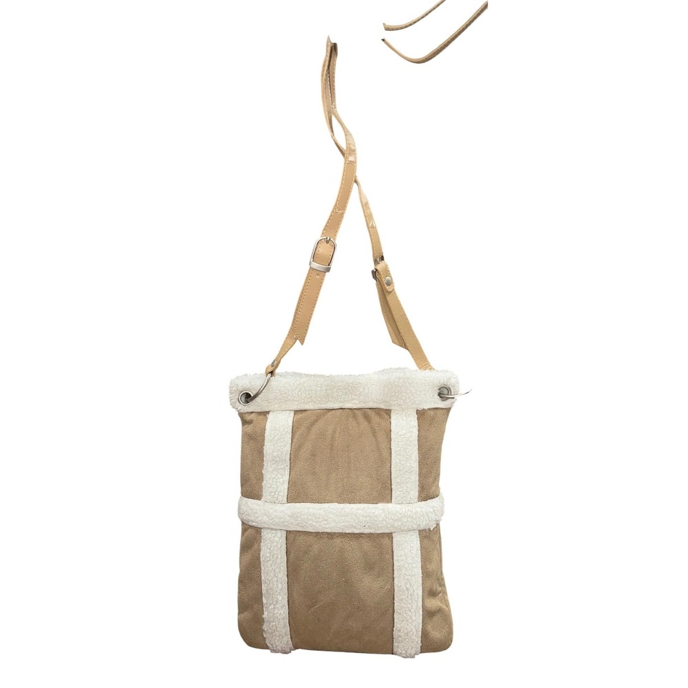 Isabellas Journey Tan Faux Suede Sherpa Trim Crossbody Bag Boho Cabincore Rustic - Picture 2 of 11